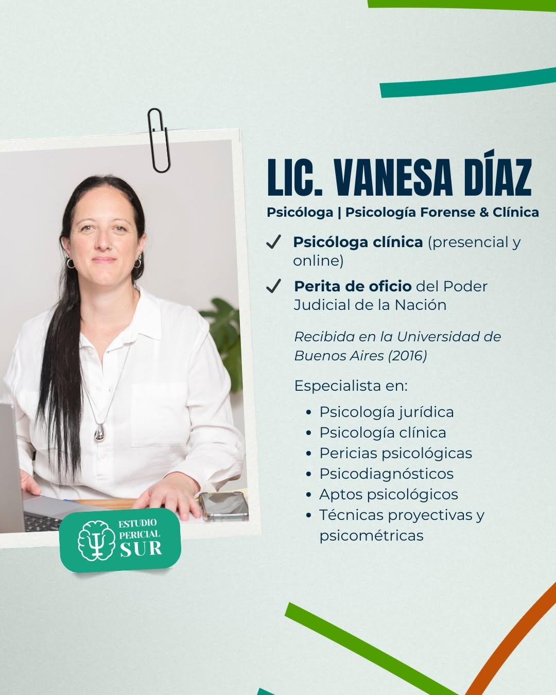 Lic. Vanesa Díaz - Psicóloga Forense UBA y Perita PJN